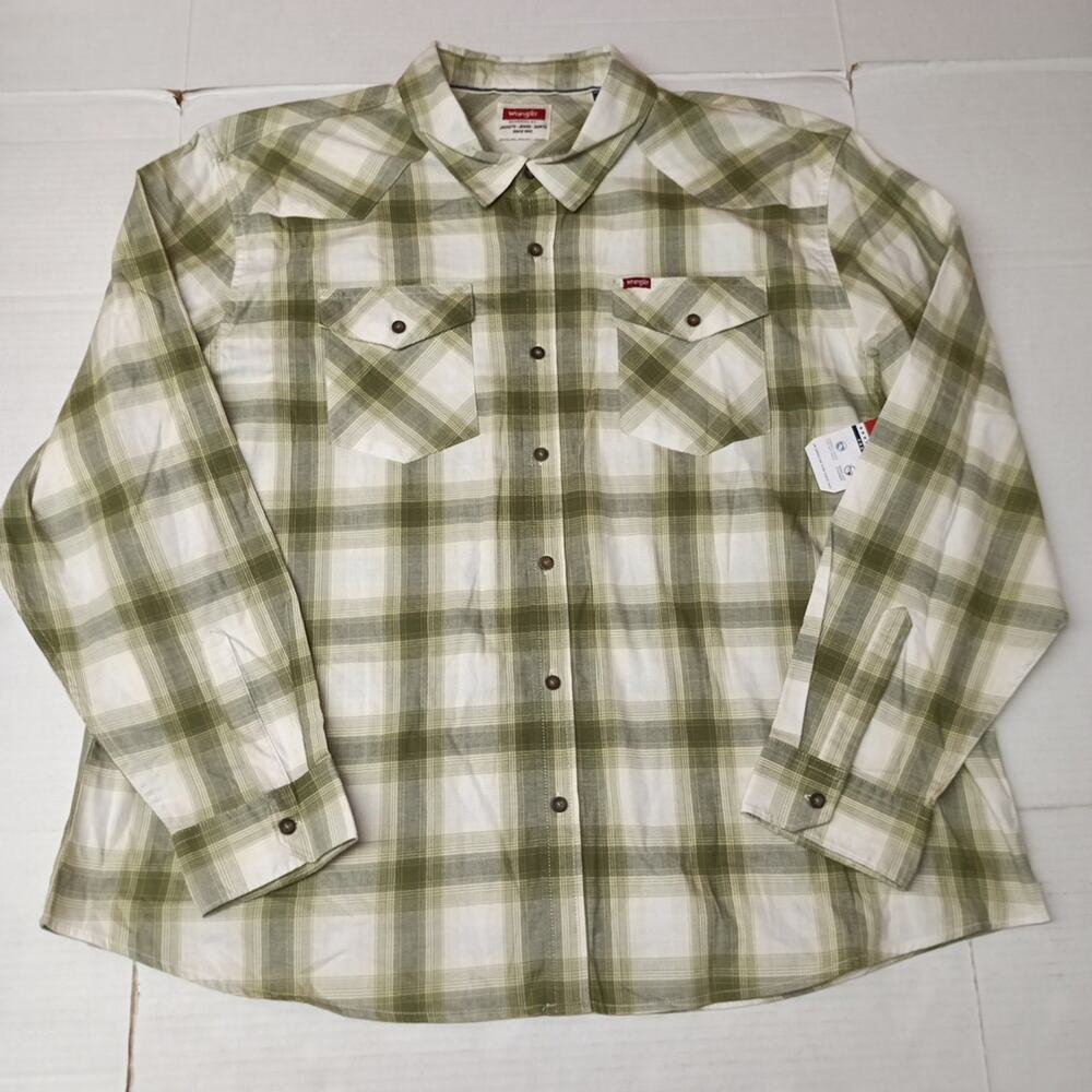 Wrangler Cowboy Wash Twill Shirt Men's 3XL Loden Green Plaid